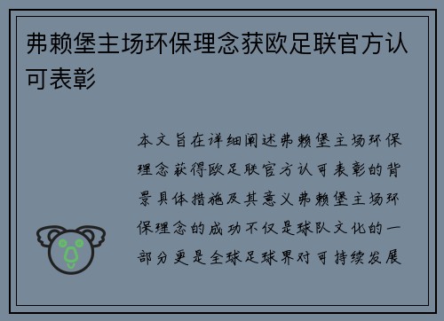 弗赖堡主场环保理念获欧足联官方认可表彰